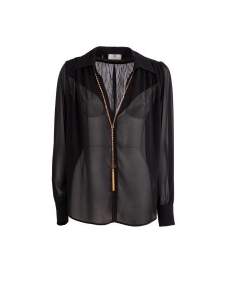 Shop ELISABETTA FRANCHI  Camicia: Elisabetta Franchi camicia in georgette con collana.
Camicia in georgette dalla vestibilità slim. Ha colletto con scollo a V e maniche lunghe leggermente arricciate sulla spalla. 
La collana in catena con logo e nappine è amovibile.
Composizione: 100%Poliestere.
Fabbricato in Italia.. CA13357E2-110